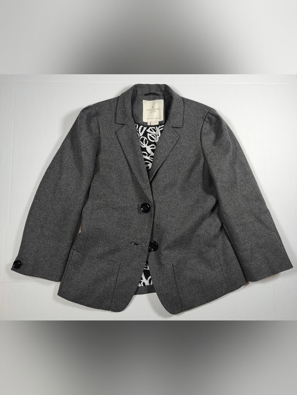 Kate Spade New York Wool Blend Charcoal Gray Blazer Bow Back Size 6